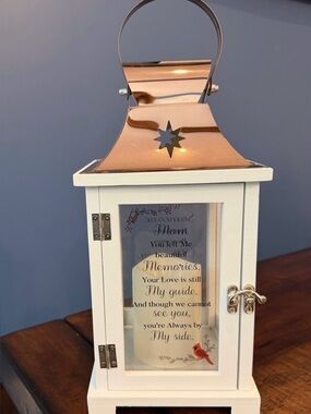 White and Copper Decorative Memorial “Mom” Lantern - Home Accents Cardinal